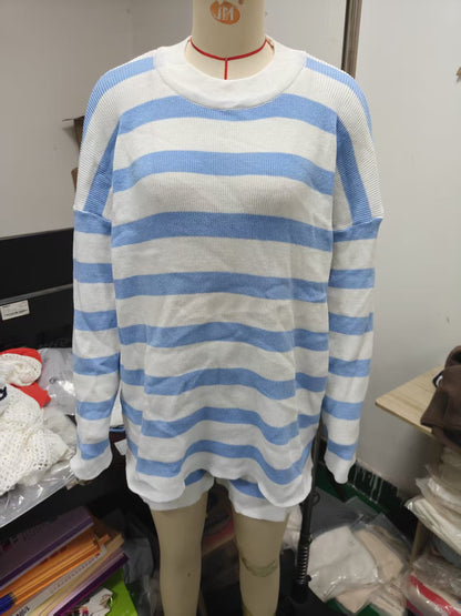 Women's Striped Oversized Sweater Shorts Matching Set