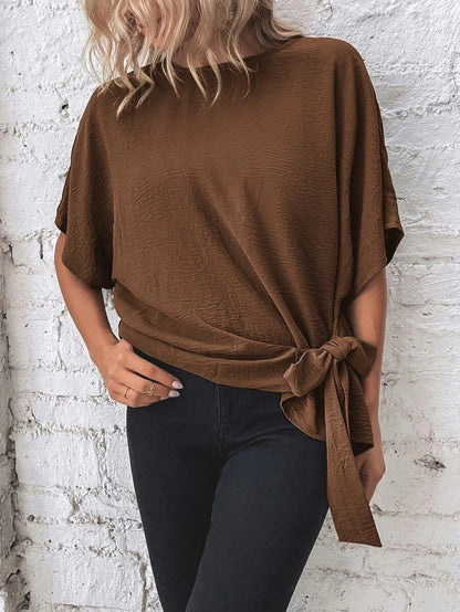 Casual Round Neck Knot Waist Tunic T-Shirt
