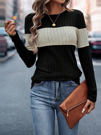 Colorblock ribbed long sleeve top relaxed fit