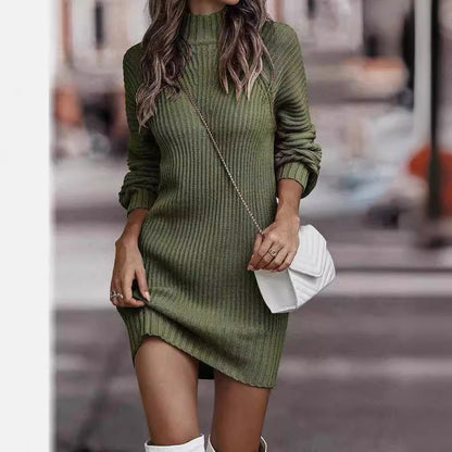 Ribbed Turtleneck Sweater Dress Long Sleeve Bodycon