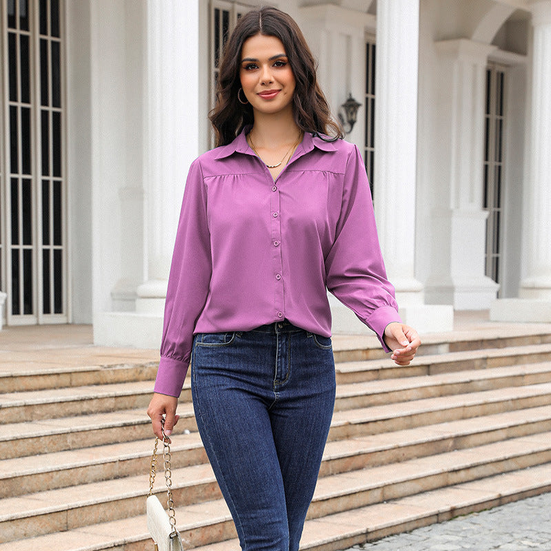 Women's Relaxed Puff Sleeve Button Down Shirt Blouse