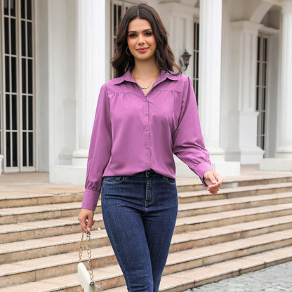 Women's Relaxed Puff Sleeve Button Down Shirt Blouse