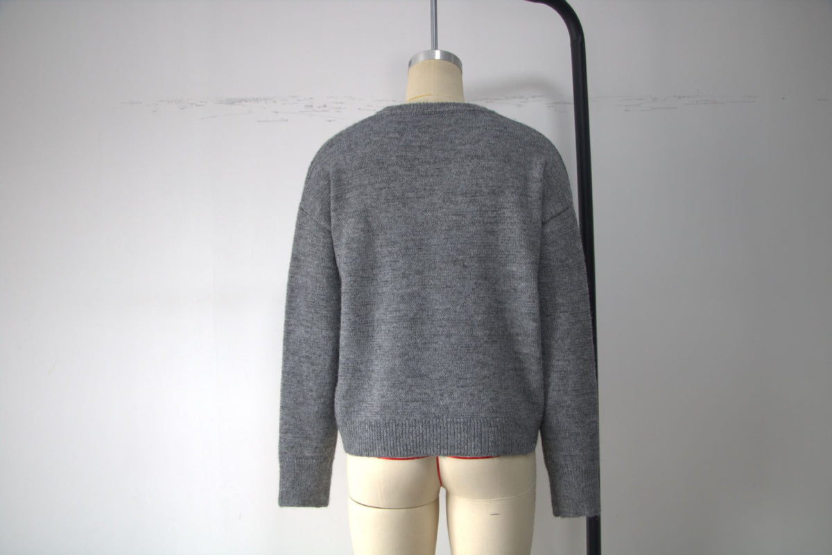 Womens V Neck Sweater Oversized Button Cuff Pullover