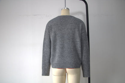 Womens V Neck Sweater Oversized Button Cuff Pullover