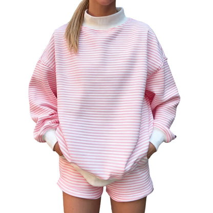 Oversized Striped Sweatshirt and Shorts Lounge Set