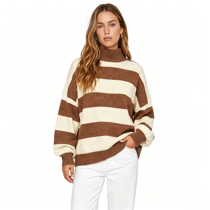 Women's Oversized Striped Turtleneck Sweater