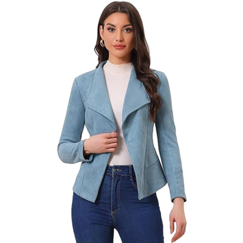 Women's Faux Suede Open Front Cropped Blazer Jacket