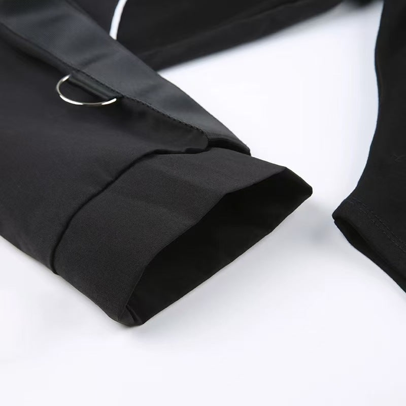 Women Hooded Cut Out Bodysuit Long Sleeve Streetwear