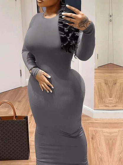 Plus Size Long Sleeve Bodycon Maxi Casual Dress