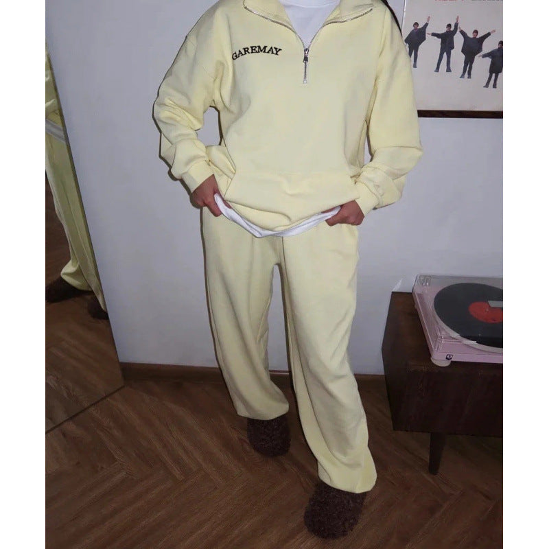 Women's Embroidered Quarter Zip Sweatsuit Jogger Set