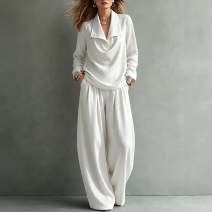Women's Collared Sweatshirt Wide Leg Pants Lounge Set