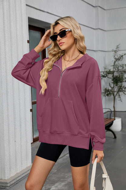 Womens Half Zip Hoodie Oversized Pocket Sweatshirt