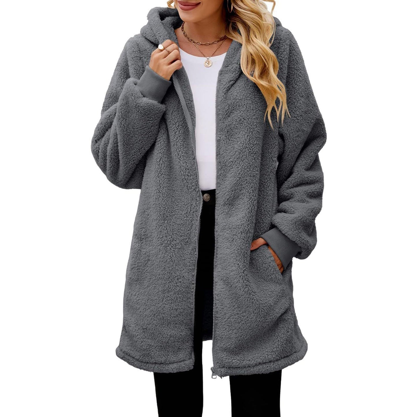 Women's Oversized Sherpa Zip Up Hooded Jacket