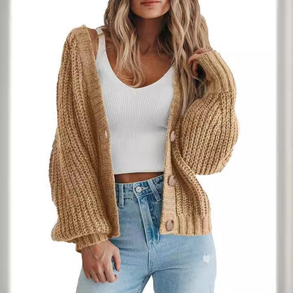 Chunky Knit Balloon Sleeve Button Cardigan