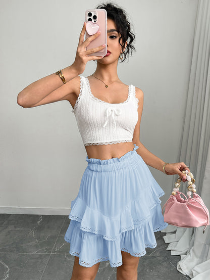 Women’s High Waist Tiered Ruffle Mini Skirt