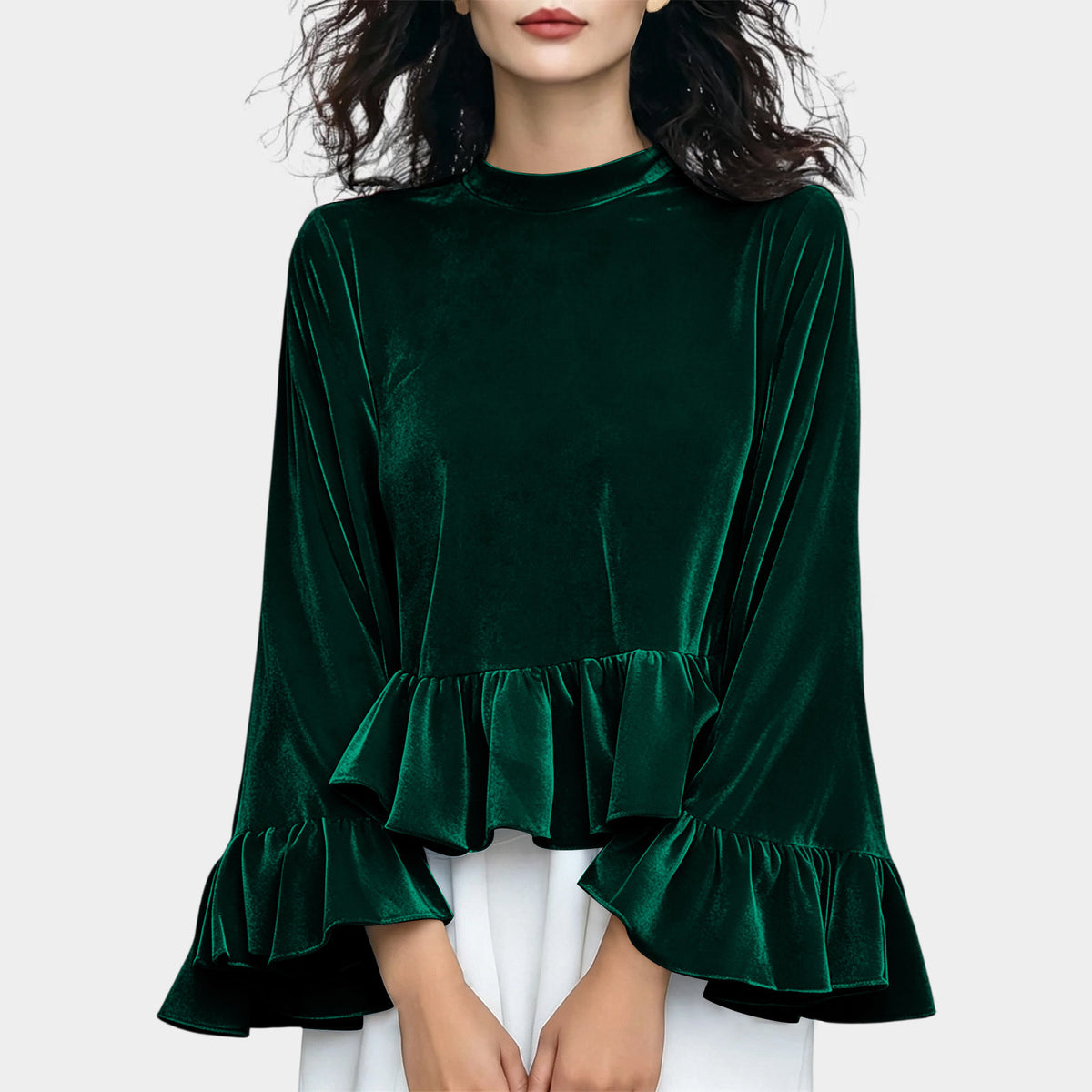Women's Velvet Ruffle Bell Sleeve Peplum Top
