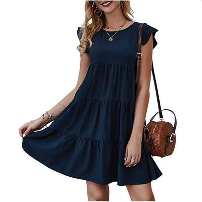 Solid Color Casual Short Sleeve Babydoll Dress