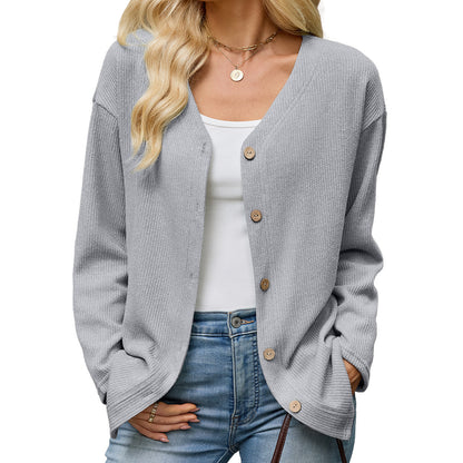 Women's Oversized V-Neck Button Front Knit Cardigan Sweater