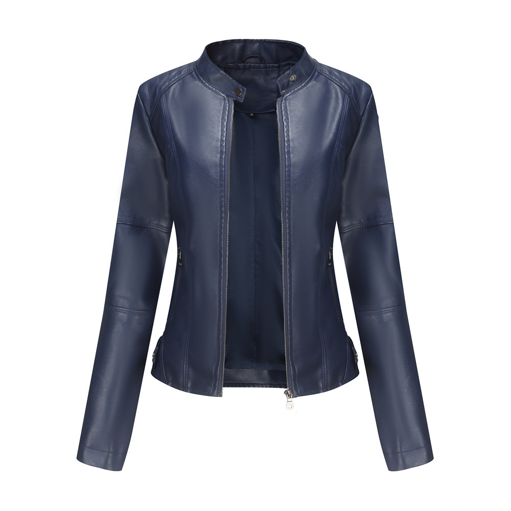Women's Faux Leather Moto Jacket Slim Fit Zip Up
