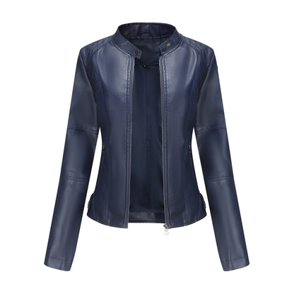 Women's Faux Leather Moto Jacket Slim Fit Zip Up