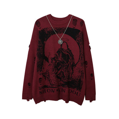 Oversized Gothic Distressed Crewneck Sweater