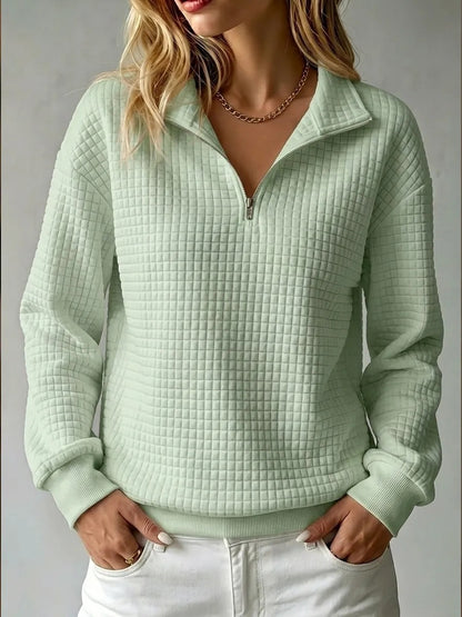 Women's Oversized Waffle Half Zip Pullover Sweatshirt