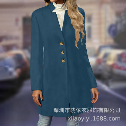 Women's Single Breasted Long Wool Blend Coat