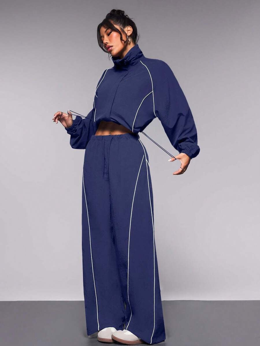 Women's Contrast Drawstring Track Pants Set