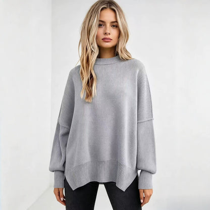 Women's Oversized Batwing Sweater Side Slit Pullover
