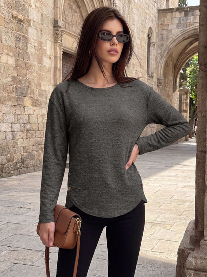 Women's Oversized Side Button Long Sleeve Tunic Top