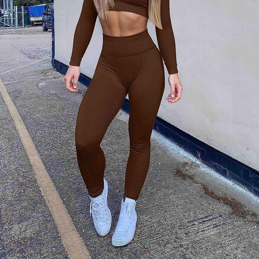 Women's High Waisted Ribbed Yoga Workout Leggings