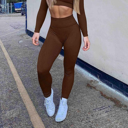 Women's High Waisted Ribbed Yoga Workout Leggings