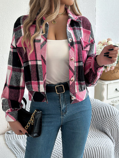 Plaid Button Front Long Sleeve Casual Jacket Coat