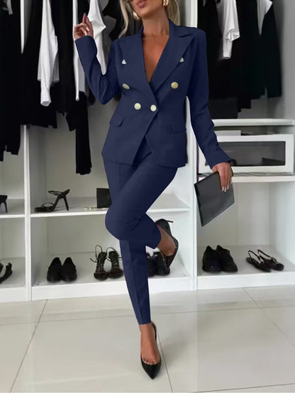 Women's Double Breasted Blazer Pants 2 Piece Set