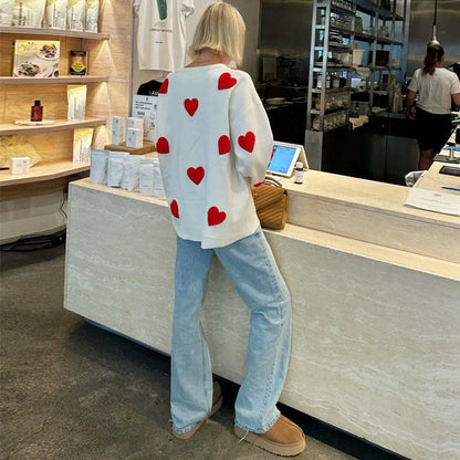 Women's Oversized Heart Embroidered Crewneck Sweater