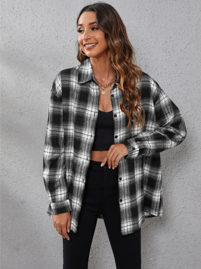 Women's Oversized Plaid Shacket Button Down Shirt Jacket