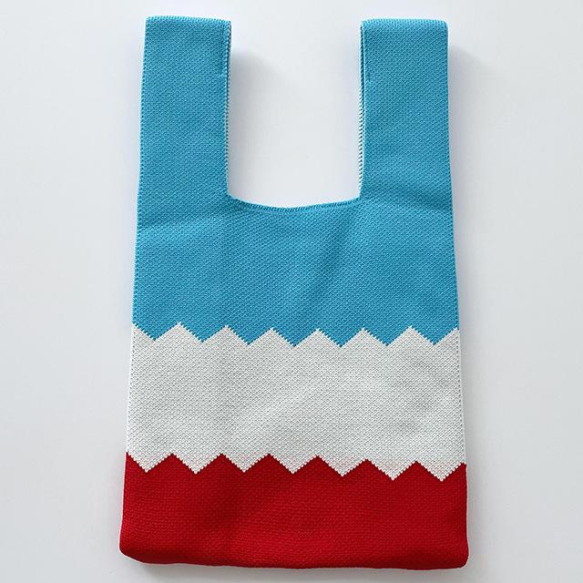 Wave Pattern Woman's Knitted Tote Bag Knit Waist Bag