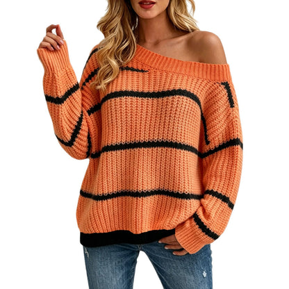Women's Off Shoulder Striped Oversized Sweater
