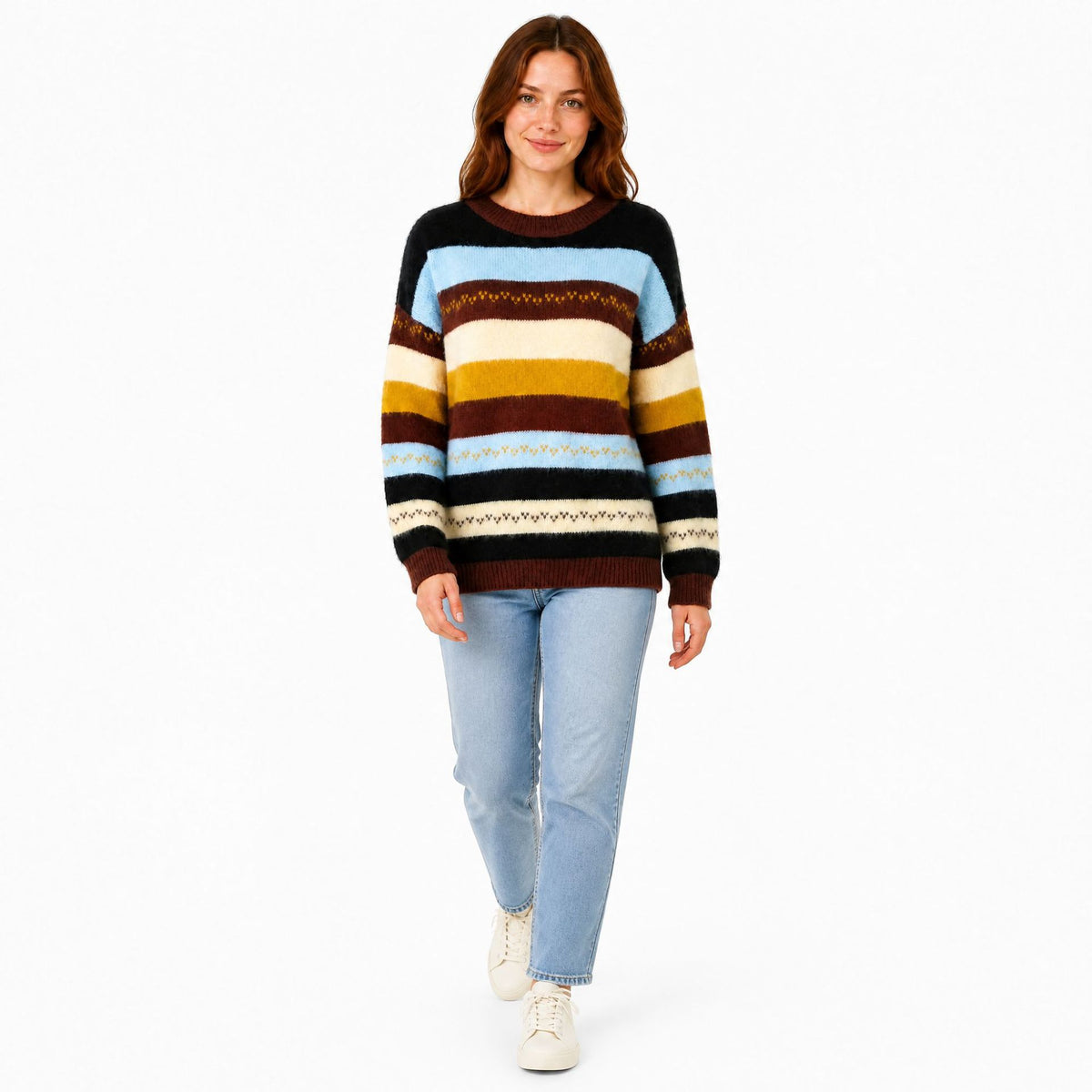 Women's Striped Crewneck Oversized Pullover Sweater