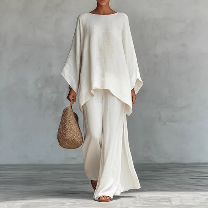 Women's Elegant Solid Wide Leg Pants Two Piece Set