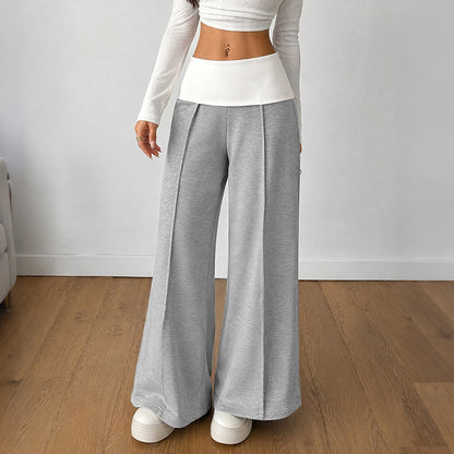 Foldover Waist Wide Leg Lounge Pants Center Seam