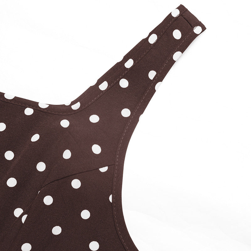 Brown Polka Dot Square Neck Sleeveless Maxi Dress Summer Vacation
