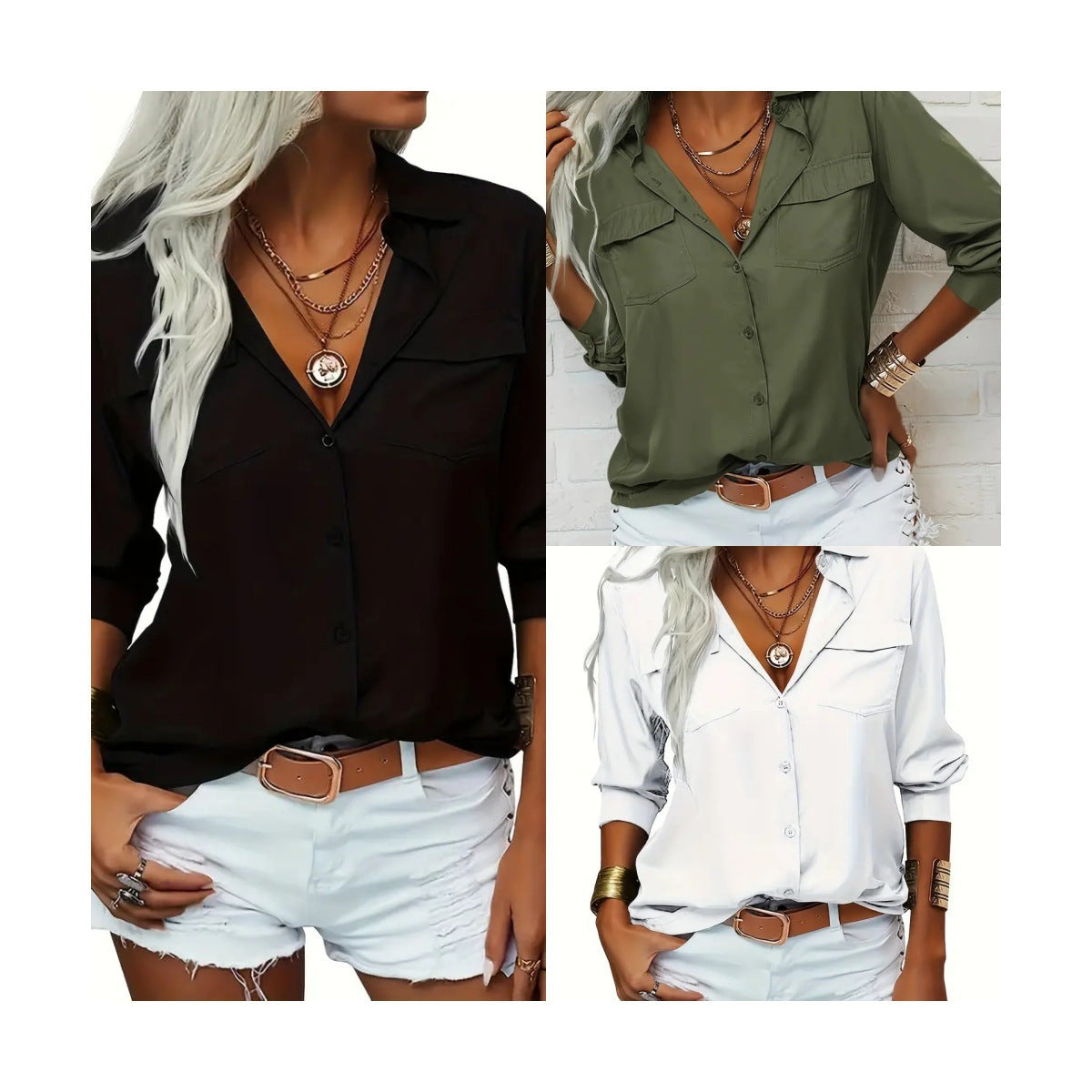 Women's Oversized Button Down Shirt Long Sleeve Collared