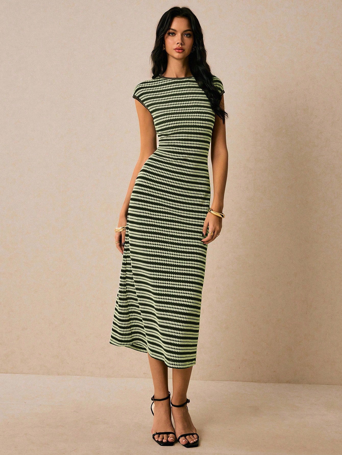 Striped Knit Bodycon Maxi Dress Casual Summer Outfit