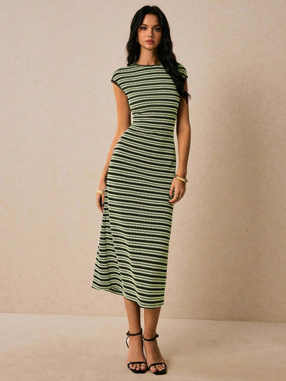 Striped Knit Bodycon Maxi Dress Casual Summer Outfit