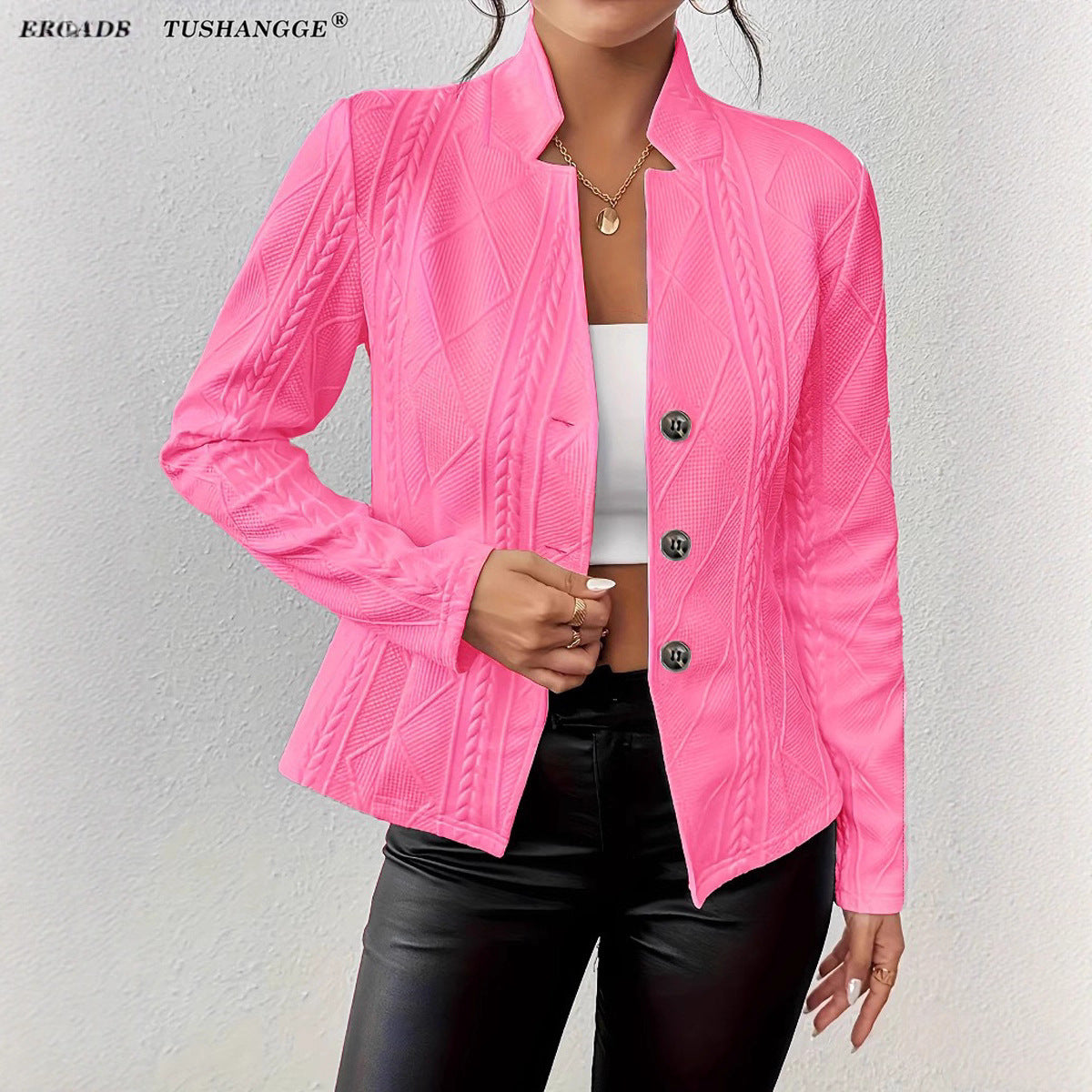 Women's Textured Button Front Blazer Jacket