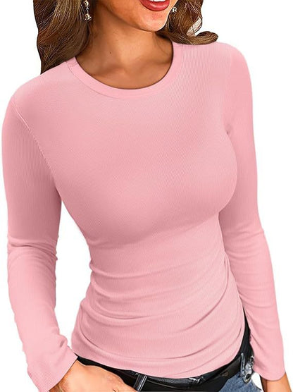 Ribbed Mock Neck Long Sleeve Slim Fit Top