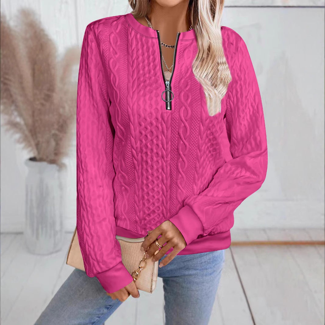 Women's Cable Knit Half Zip Pullover Sweatshirt Long Sleeve