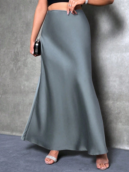 Women's Satin Maxi Skirt A-Line High Waist Long