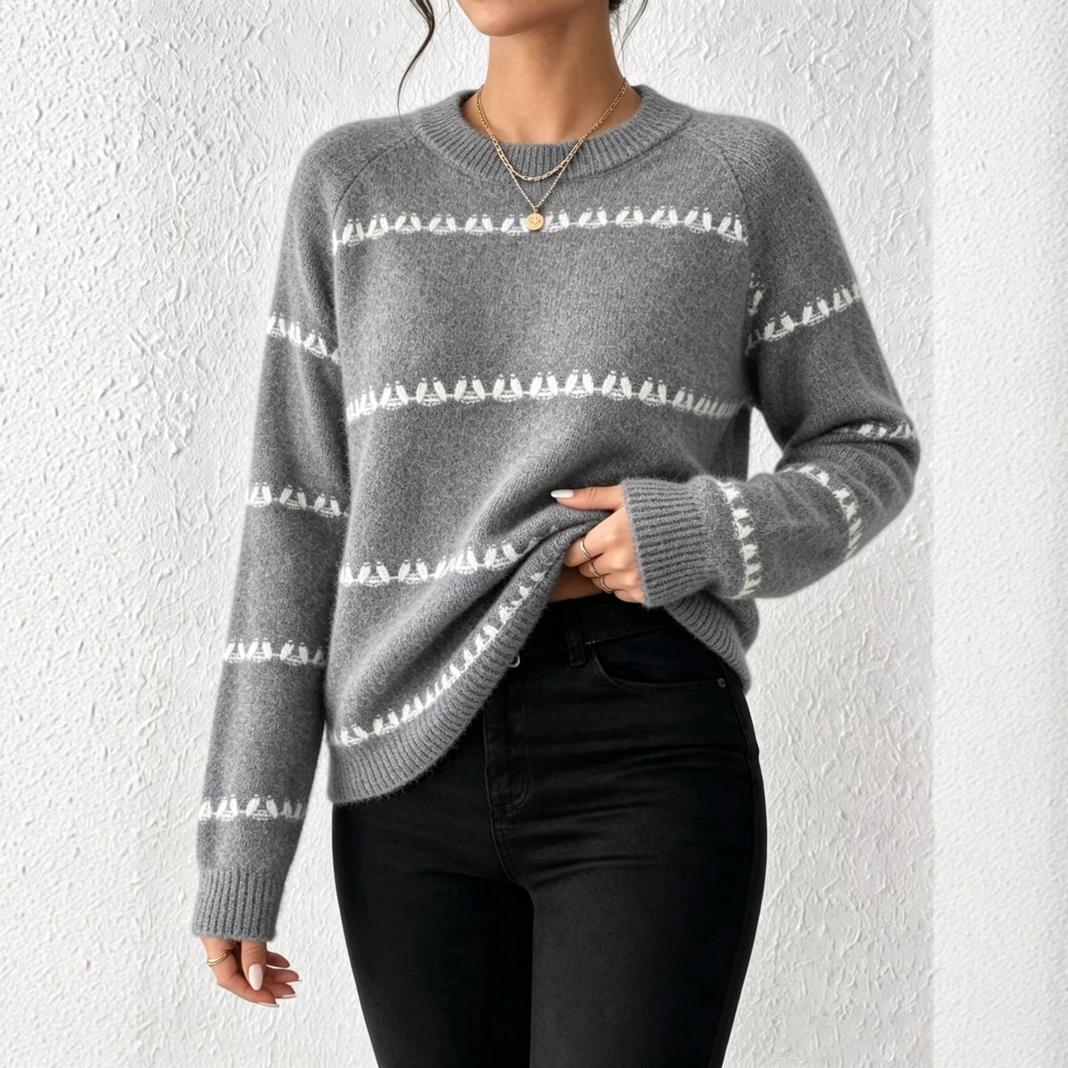 Oversized Crewneck Fair Isle Sweater Vintage Knit Pullover